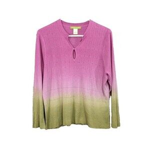 Sigrid Olsen Women's XL WICKED Pink Green Top Lightweight Knit Silk Linen Blend